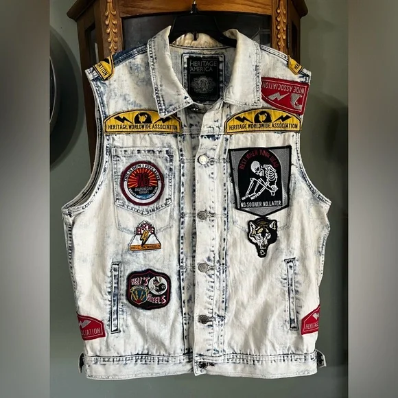Heritage America 1776 250 years Bleached Denim Biker Moto Patch Vest XXL - Picture 1 of 7